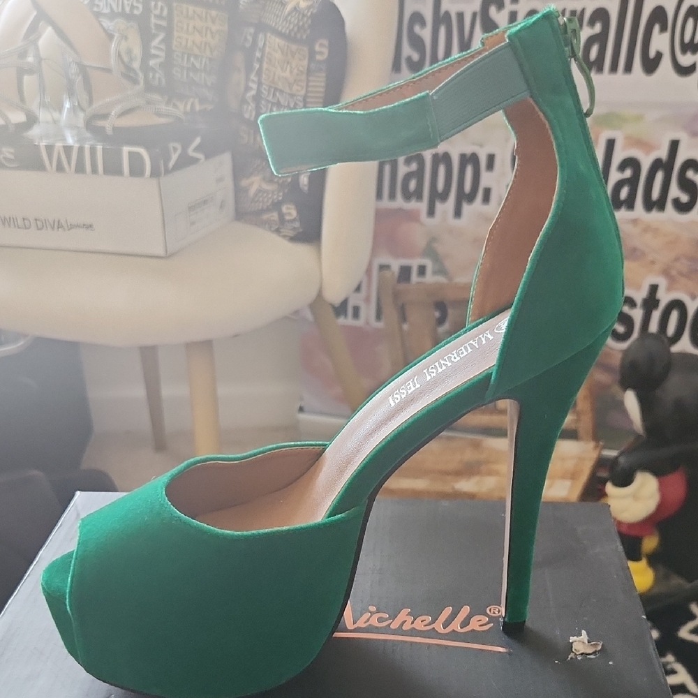 Wild Diva Green Stiletto Heels with Ankle Strap